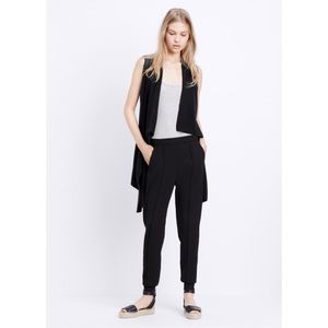 Vince Black Open Wool & Cashmere Blend Soft Ribbed Knit Drape Duster Vest